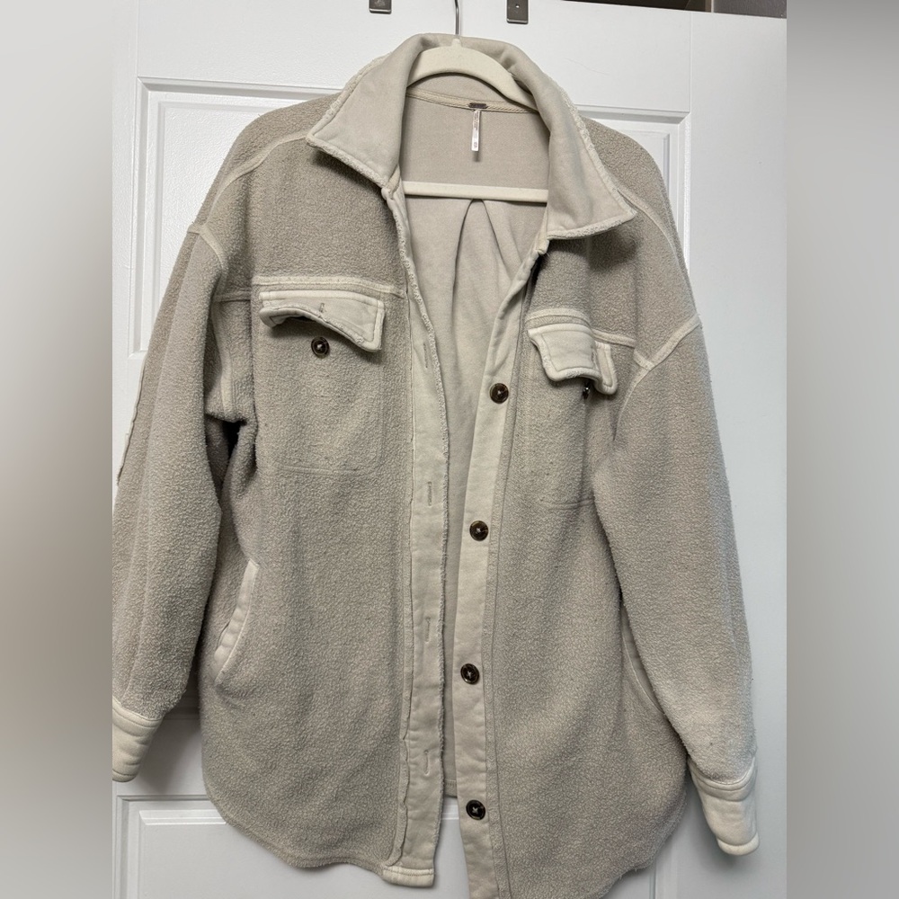Beige Oversized Fleece Jacket